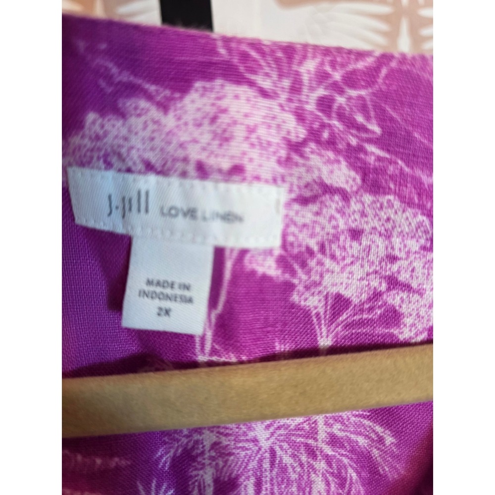 J. Jill Love Linen Purple Tropical Toile Tunic Dress 2X Plus Lilac Pockets - Picture 2 of 8